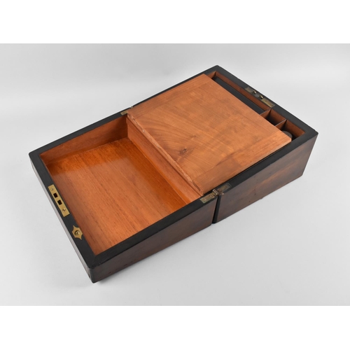 1 - A Mid/Late 19th Century Burr Walnut Writing Slope with Brass Escutcheons to Box and Hinged Lid which... 