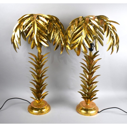 101 - A Pair of Modern Gilt Metal Tall Table Lamps in the Form of Palm Trees, 73.5cms High