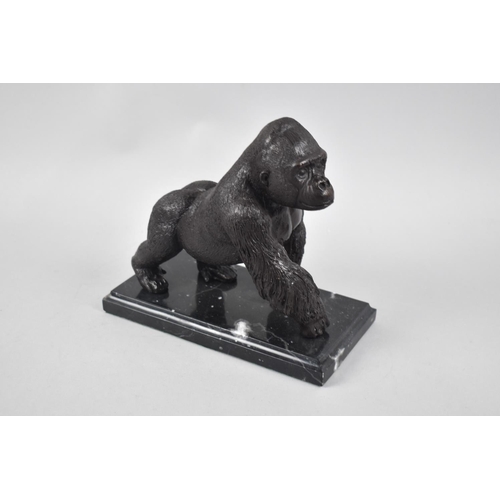 121 - A Bronze Study of a Silverback Gorilla Mounted on Rectangular Marble Plinth, 20cms Long