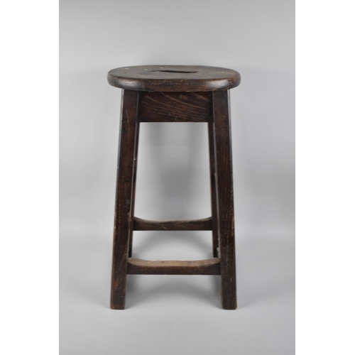 126 - A Vintage Oval Topped Stool with Cut Out S Carrying Slot