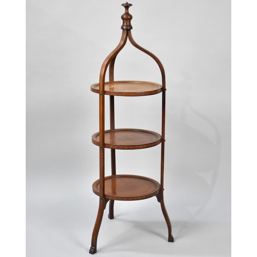 147 - An Inlaid Mahogany Circular Three Tier Cake Stand on Tripod Support, 96cms High