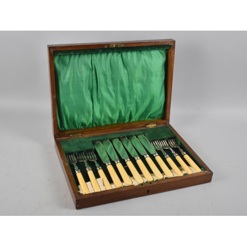 150 - A Cased Edwardian Canteen of Six Fish Knives and Forks