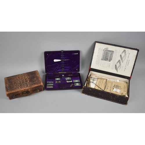 159 - A Vintage Crocodile Skin Jewellery Case, A Fitted Sewing Case and a Lock Clip File Containing Vintag... 