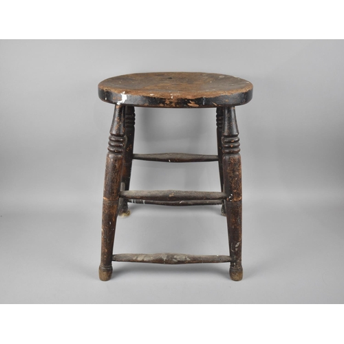 163 - A Vintage Oval Topped Stool, 36cms Wide