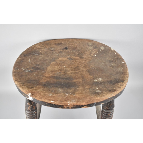 163 - A Vintage Oval Topped Stool, 36cms Wide