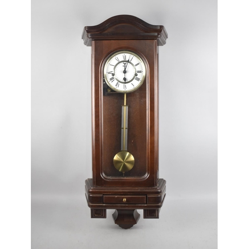 175 - A Modern Westminster Chime Mahogany Cased Wall Clock, Base Drawer Containing Key