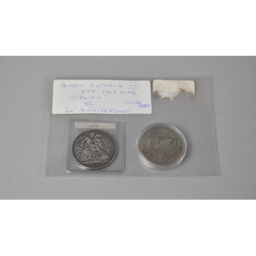 188 - Two Victorian Silver Crowns, 1897 (Old Head) and Welsh 1887