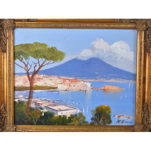 197 - A Pair of Gilt Framed Italian Oils Depicting Mount Vesuvius  by Day and Night, from Naples, 29x25cms