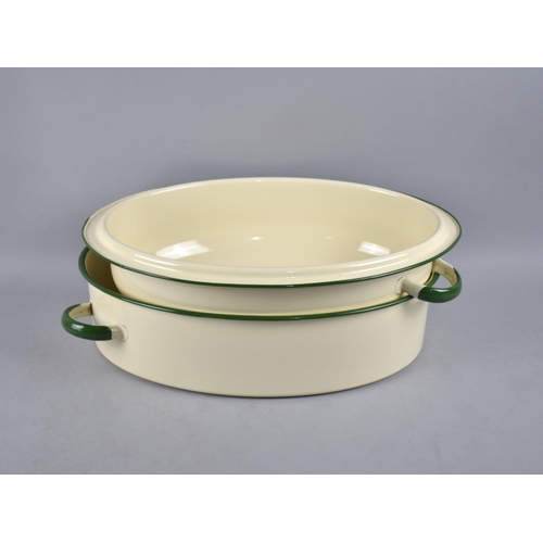 207 - A Vintage Cream and Green Enamelled Lidded Roasting Pan, 42cms Wide (Max)