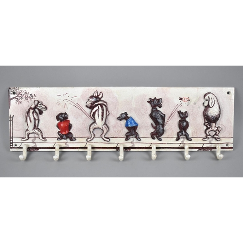 211 - A Reproduction Cast Metal Novelty Coat/Wall Mounting Hook Panel, 58cms Wide, After O'Klein