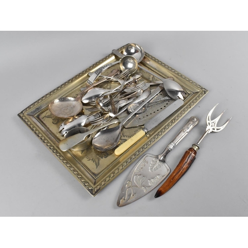 241 - A Silver Plated Rectangular Tray together with a Collection of Cutlery