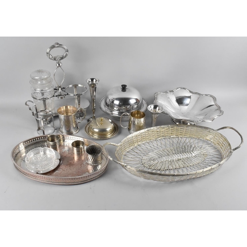 244 - A Collection of Various Silver Plated Items to include Fruit Bowls, Bottle Stands, Crumpet Dish, Tra... 