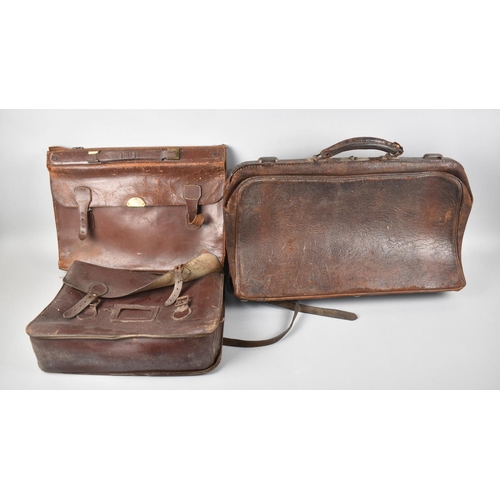 252 - A Vintage Leather Gladstone Bag, Music Satchel and School Satchel, Condition issues