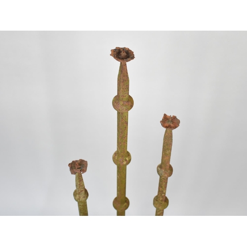 253 - Three Early Cast Iron Candle Prickets on Tripod Supports, Tallest 89cms High