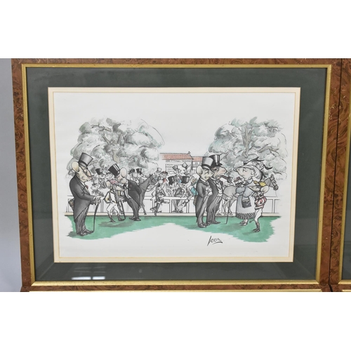 269 - A Set of Four Framed Horse Racing Cartoons, Anthropomorphic Mice, Each 49x36cms