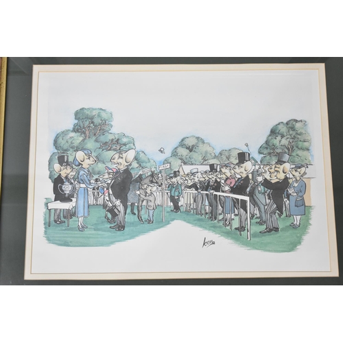 269 - A Set of Four Framed Horse Racing Cartoons, Anthropomorphic Mice, Each 49x36cms