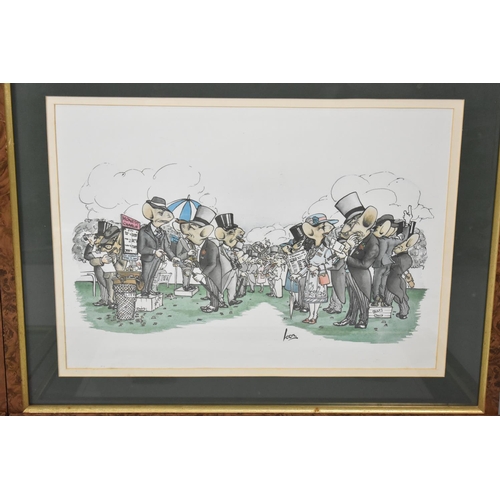 269 - A Set of Four Framed Horse Racing Cartoons, Anthropomorphic Mice, Each 49x36cms