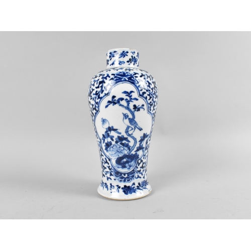 273 - Chinese Qing Dynasty Porcelain Blue and White Vase Decorated with Bird Cartouche on Scrolled Foliage... 