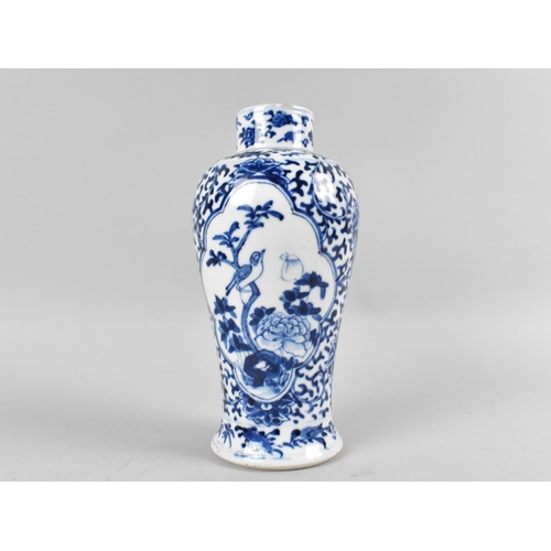 273 - Chinese Qing Dynasty Porcelain Blue and White Vase Decorated with Bird Cartouche on Scrolled Foliage... 