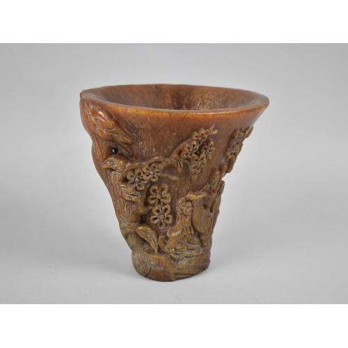 277 - A Reproduction Resin Chinese Horn Effect Libation Cup, 14cm high