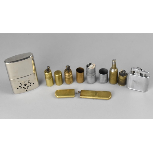 282 - A Collection of Various Vintage Lighters to Include Cylindrical Brass Cased Examples, Novelty Bottle... 