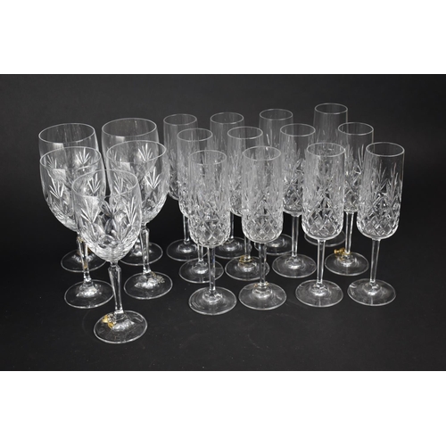 332 - A Set of Twelve Edinburgh Crystal Champagne Flutes Together with Set of Five Large Wines