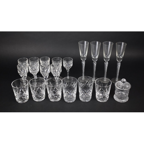 335 - A Collection of Cut Glass to Comprise Set of Four Air Twist Long Stemmed Fluted Glasses, Set of Six ... 