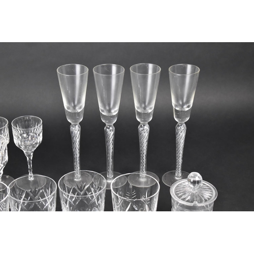 335 - A Collection of Cut Glass to Comprise Set of Four Air Twist Long Stemmed Fluted Glasses, Set of Six ... 