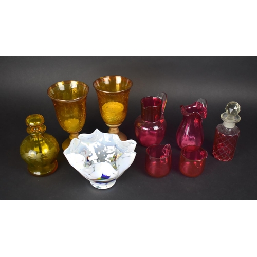 337 - A Collection of Various Coloured Glass to Comprise Amber Glass Bottle, Various Pieces of Victorian C... 