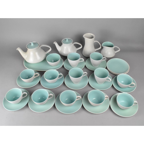 346 - A Poole Pale Blue Twin-tone Tea Set Eight Cups, Four Others, Saucers, Teapots etc