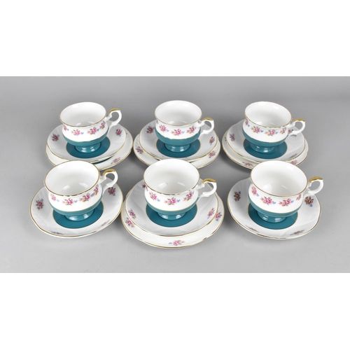 349 - A Crown Staffordshire Floral Garland Trim and Blue Inset Decorated Tea Set to Comprise Six Cups, Six... 