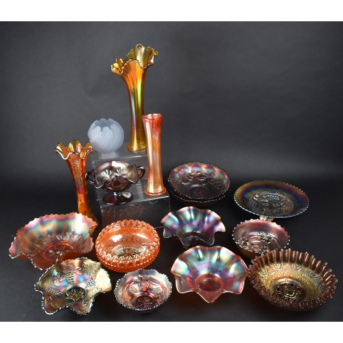 509 - A Collection of Carnival Glass to Include Bowls, Vases etc