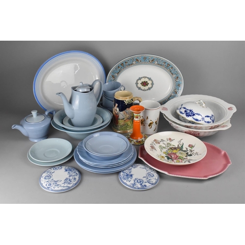 512 - A Collection of Ceramics to Comprise Blue Glazed Tea and Dinnerwares, Wedgwood Platter, Tureens etc