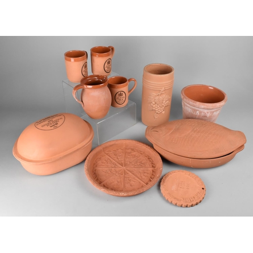 514 - A Collection of Various Terracotta Items to Comprise Clay Baking Brick, Fish Dish, Mugs, Dish, Spill... 