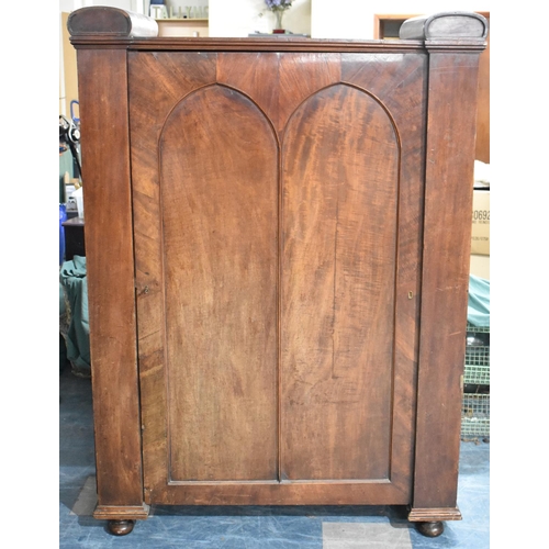 531 - A Mid 19th Century Mahogany Linen Press with Arched Panel Door and Five Slides, 126cm wide, Two Side... 