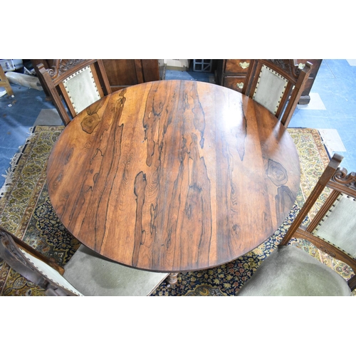 534 - A Mid 19th Century Circular Rose Wood Stamptop Loo Table on Triform Base and Hexagonal Support, Miss... 