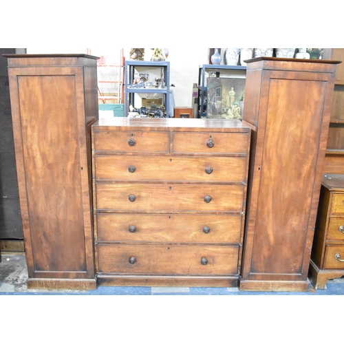 536 - A 19th Century Mahogany Bedroom Unit Comprising Two Hanging Compartments Either Side Chest of Two Sh... 