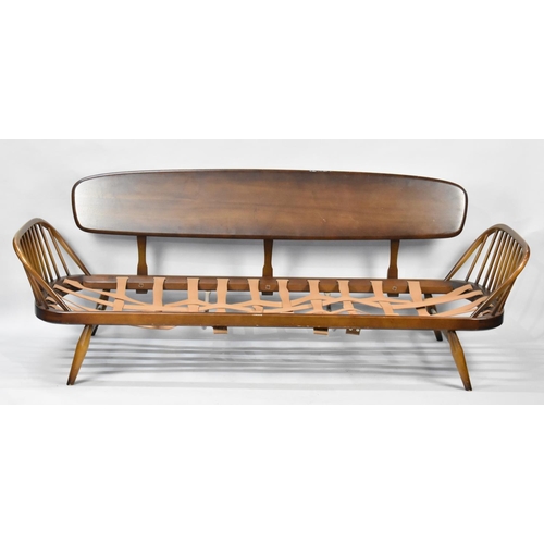 537 - A 1970's Ercol Beech and Elm Daybed Frame with Removable Solid Plank Back, No Upholstered Cushions, ... 