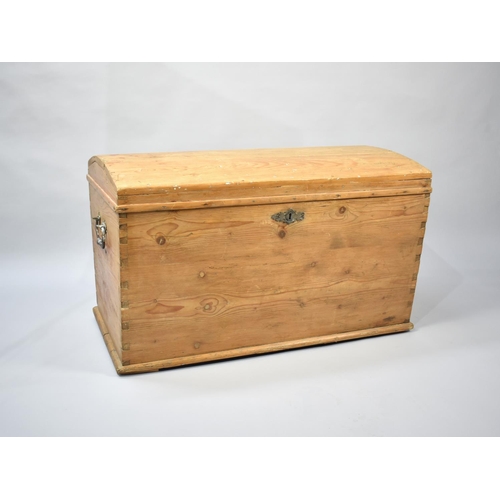 544 - A 19th Century Stripped Pine Dome Topped Blanket Chest with Hinged Lid to Interior with Candlebox, C... 