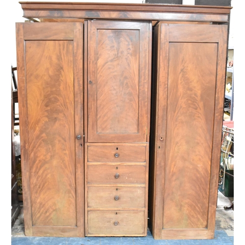 547 - A 19th Century Mahogany Three Section Wardrobe, Panel Doors to Hanging Cupboard and Shelved Cupboard... 