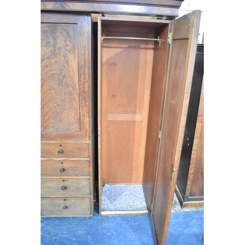 547 - A 19th Century Mahogany Three Section Wardrobe, Panel Doors to Hanging Cupboard and Shelved Cupboard... 