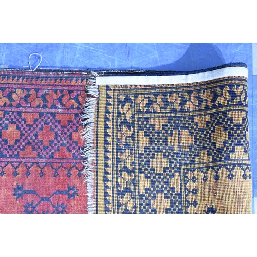 555 - Two Matching Patterned Rugs on Blue Ground, the Larger 220x113cm and Smaller 150x102cm