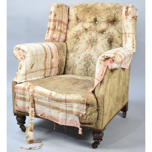 566 - A 19th Century Buttoned Backed Ladies Wing Arm Chair for Full Re-upholstery