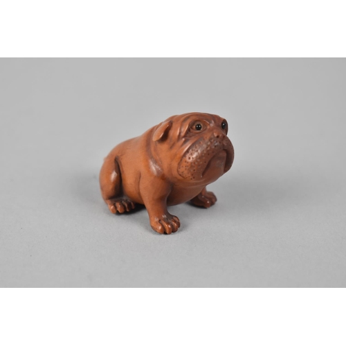 71 - A Modern Carved Wooden Netsuke, Seated Bulldog, Signed