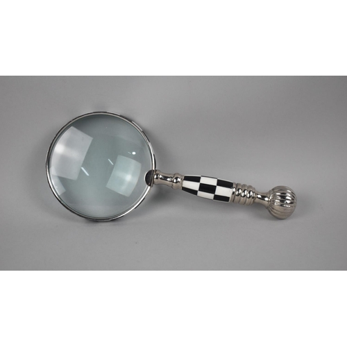 82 - A Modern Silver Plate and Chequered Decorated Table Top Magnifying Glass, 24.5cms Long