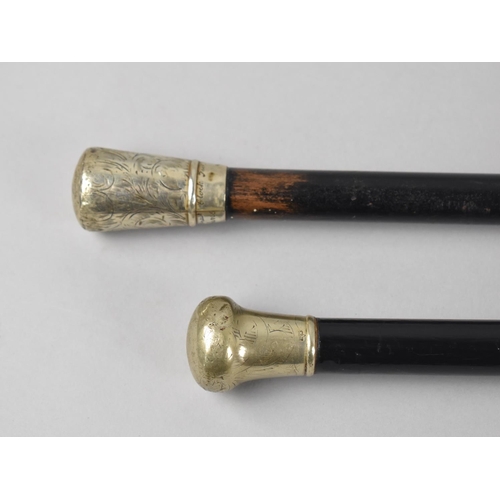 85 - Two Late 19th Century Ebonized Walking Canes with Silver Plated Handles Inscribed for St. Helens and... 