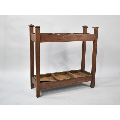 89 - An Edwardian Oak Three Section Stick and Umbrella Stand with Metal Trays, 79cms by 30cms by 77cms Hi... 