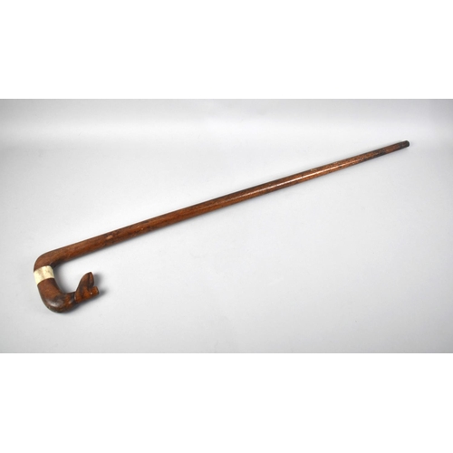 91 - A Late 19th Century Novelty Walking Stick with Carved Wooden Handle in the form of a Clog, Bone Coll... 