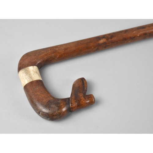 91 - A Late 19th Century Novelty Walking Stick with Carved Wooden Handle in the form of a Clog, Bone Coll... 