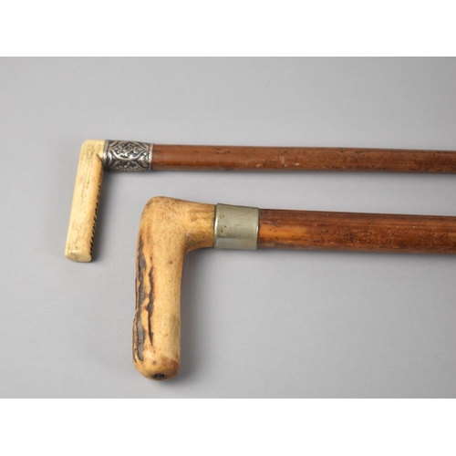 93 - Two Vintage Bone Handled Walking Sticks with Handles in the Form of Crops